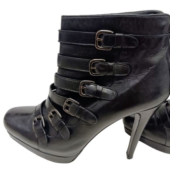 Stuart Weitzman Glam Moto Ankle Boots Sz 7.5 Black Buckle Rocker Punk Gothic - Picture 12 of 16